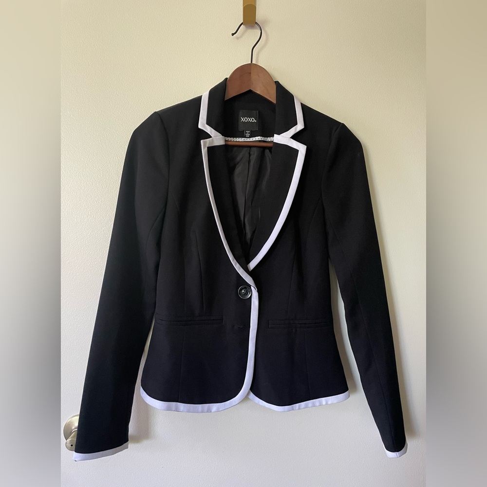 XOXO Black and White Blazer with Classic Lapels